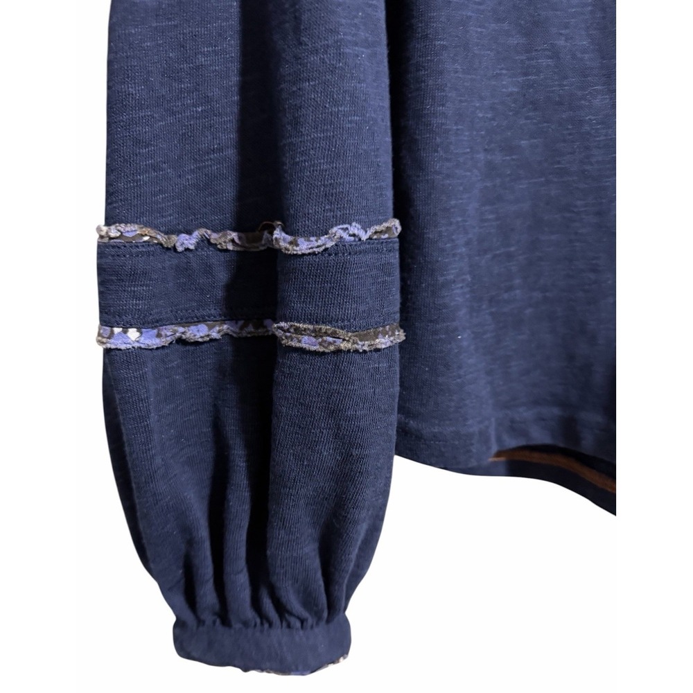 Free People Sundance Kid Embroidered Western Henley Top Navy Women's Size XS - Picture 7 of 12